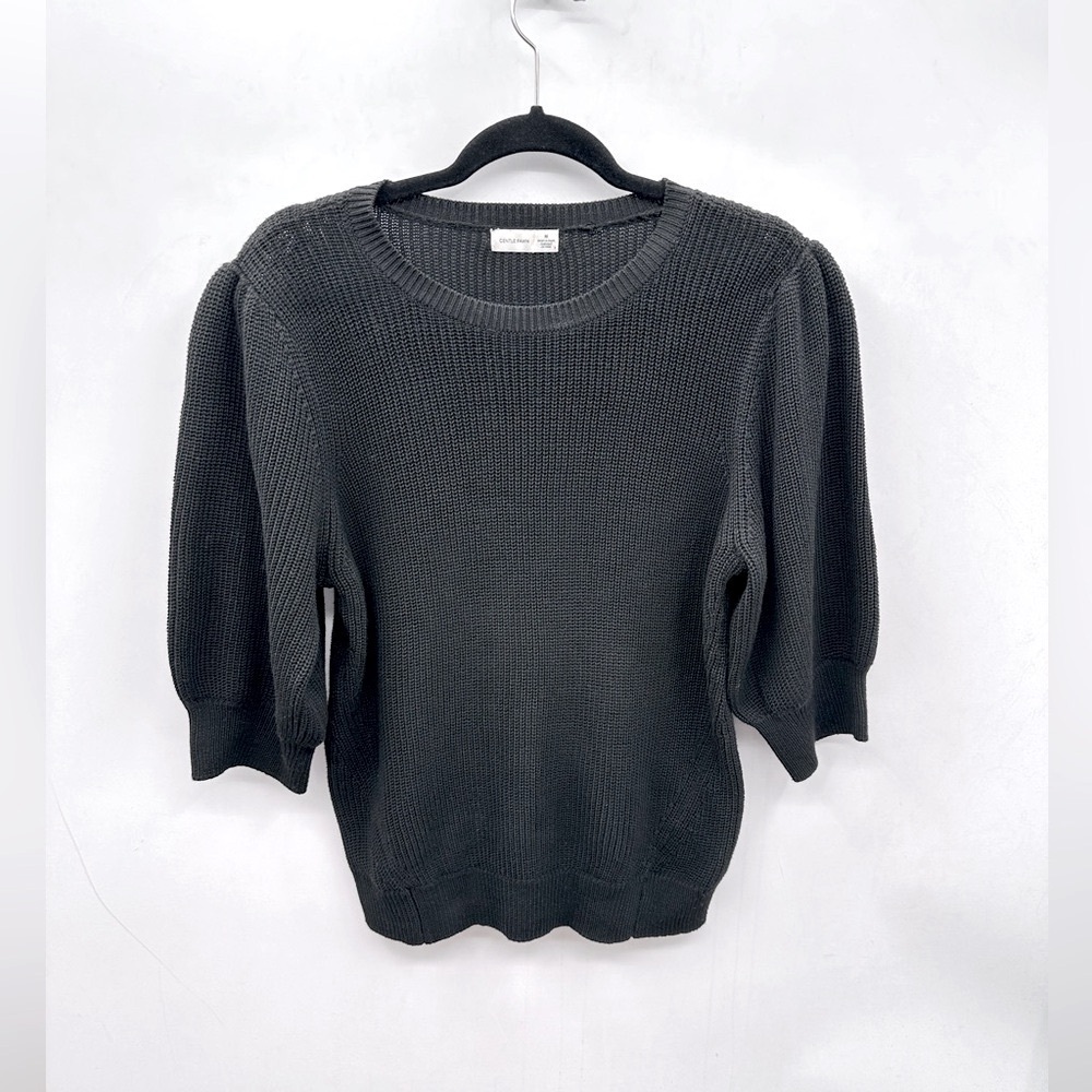 GENTLE FAWN Black cable knit puff sleeve cottagecore quiet luxury pullover S